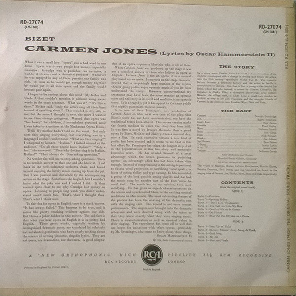 Georges Bizet : Carmen Jones (LP, Mono, RE)