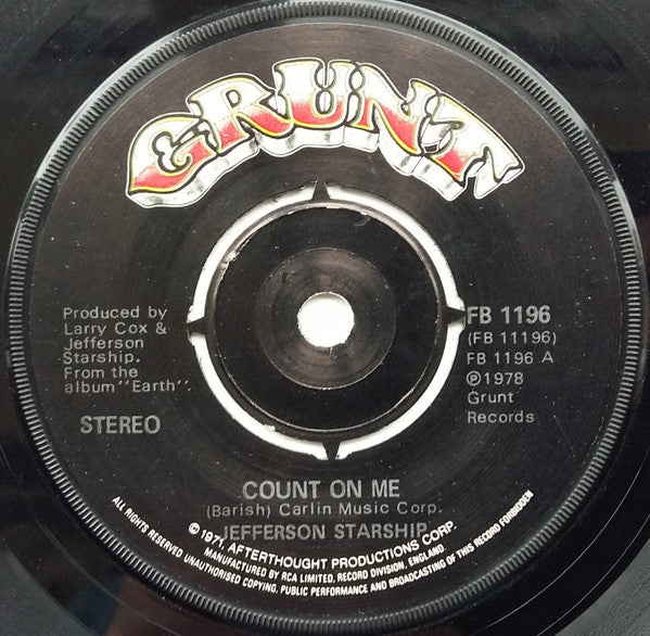 Jefferson Starship : Count On Me (7", Single)