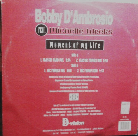 Bobby D'Ambrosio Feat. Michelle Weeks : Moment Of My Life (12")