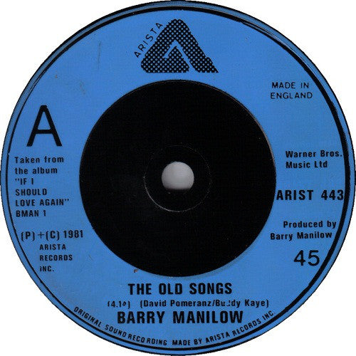 Barry Manilow : The Old Songs (7", Single, Blu)