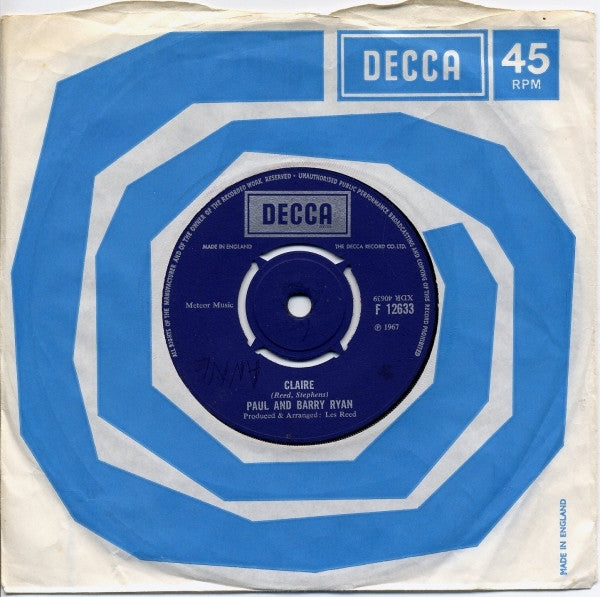 Paul & Barry Ryan : Claire (7", Single)