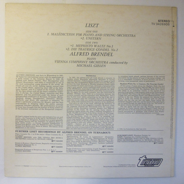 Franz Liszt / Alfred Brendel, Michael Gielen, Wiener Symphoniker : Malédiction - Unstern - Mephisto Waltz No.1 - Die Traurige Gondel No.2 (LP)