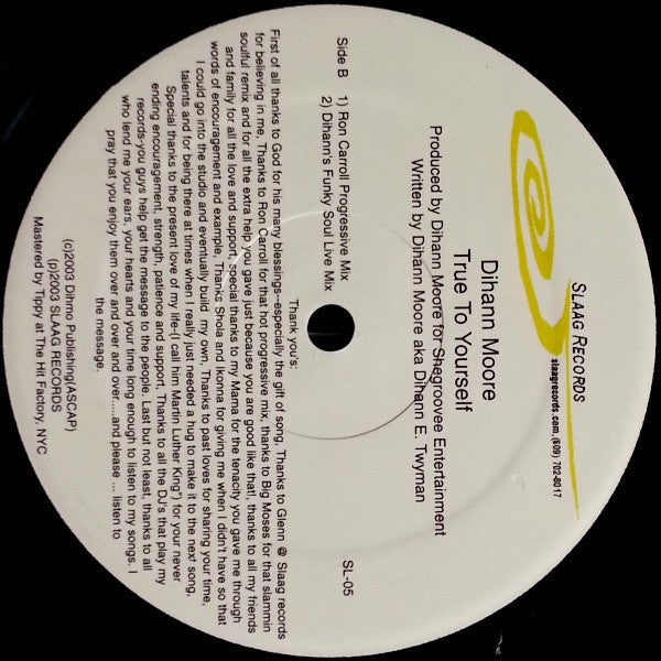 Dihann Moore : True To Yourself (12")