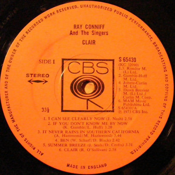 Ray Conniff And The Singers : Clair (I Can See Clearly Now) (LP, Album, Emb)