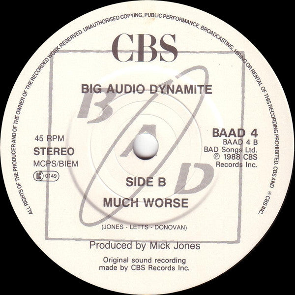 Big Audio Dynamite : Just Play Music! (7", Single)