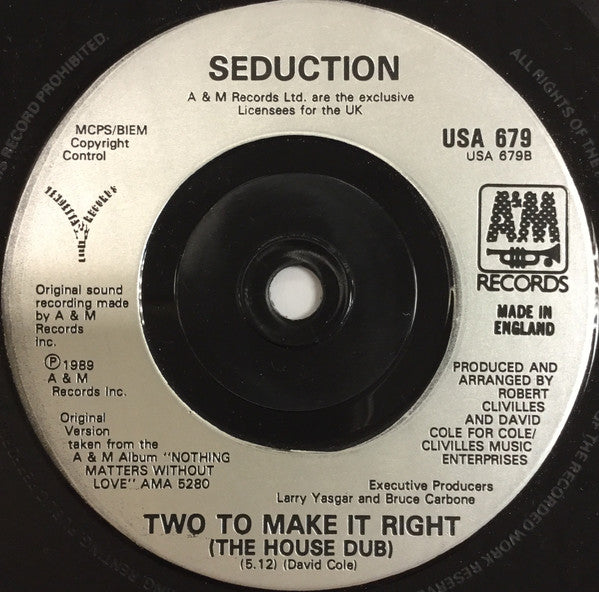 Seduction : Two To Make It Right (7", Single, Sil)