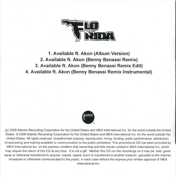 Flo Rida ft. Akon : Available (CDr, Single, Promo)