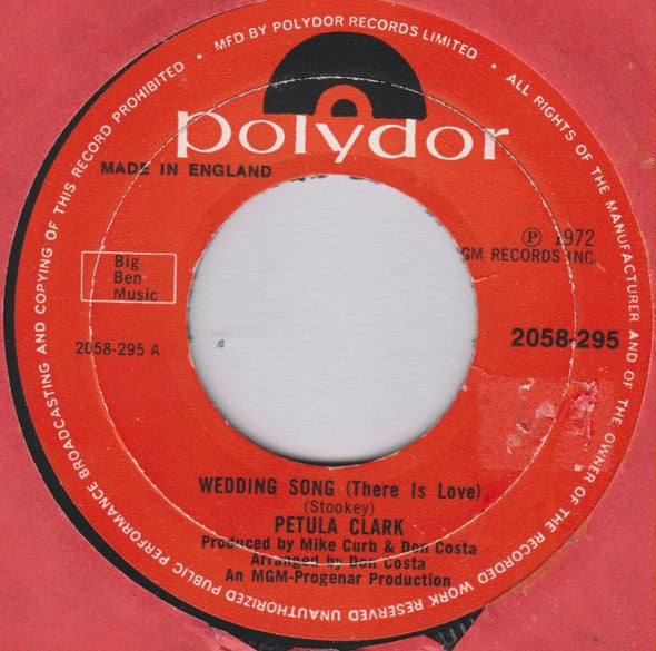 Petula Clark : Wedding Song (There Is Love) (7", Single)