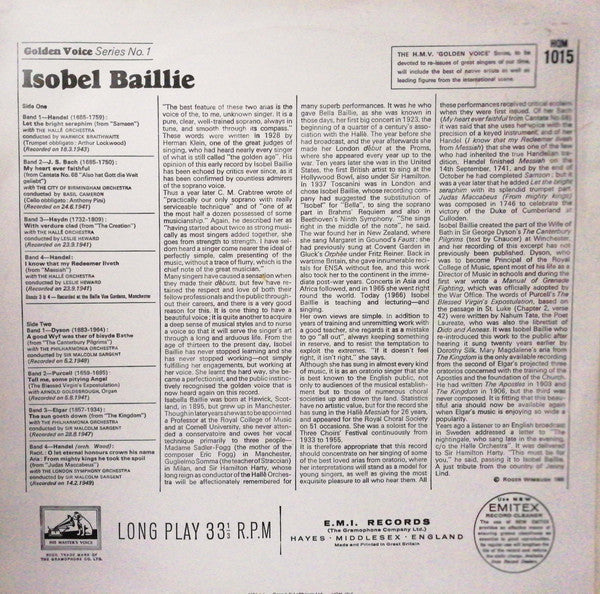 Isobel Baillie : Golden Voice Series 1 (LP, Mono)