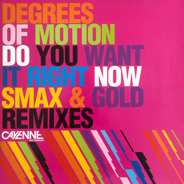 Degrees Of Motion : Do You Want It Right Now (Smax & Gold Remixes) (12")