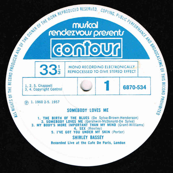 Shirley Bassey : Somebody Loves Me (LP, Comp)