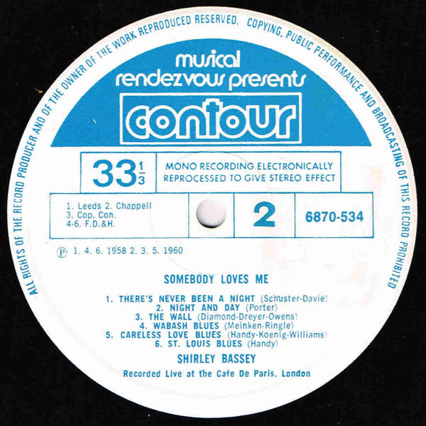 Shirley Bassey : Somebody Loves Me (LP, Comp)