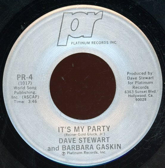 Dave Stewart & Barbara Gaskin : It's My Party (7", Single)