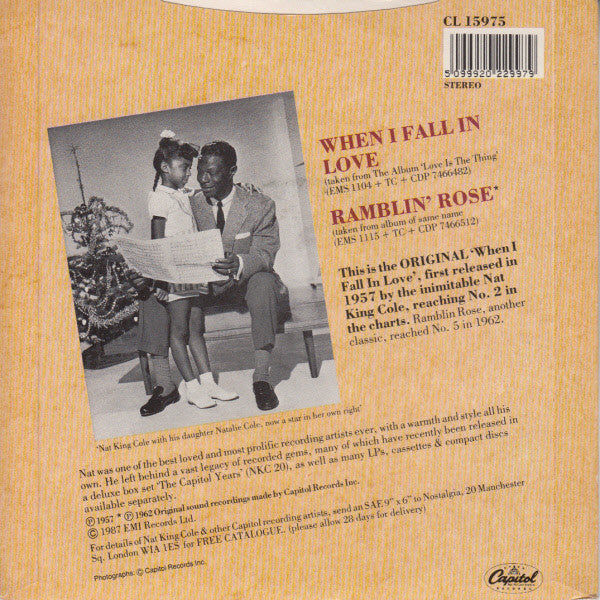 Nat King Cole : When I Fall In Love (7", Single, RE, Pap)