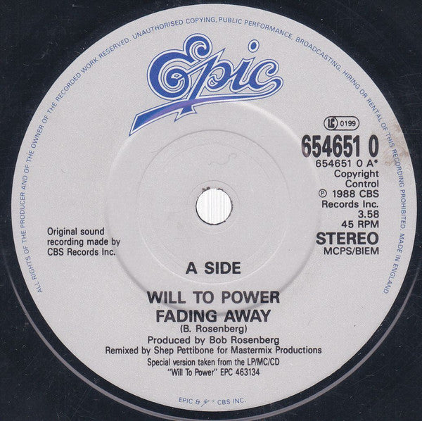 Will To Power : Fading Away (7", Single)