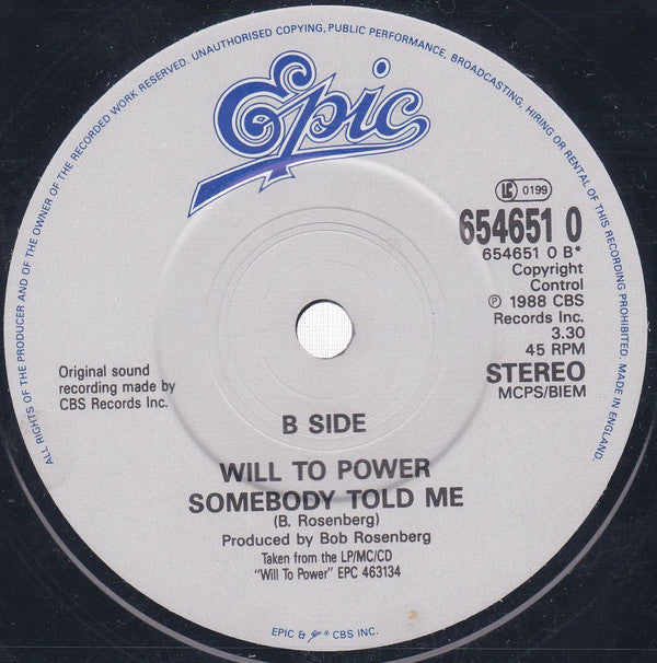 Will To Power : Fading Away (7", Single)