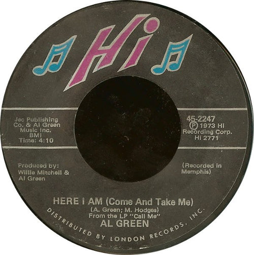Al Green : Here I Am (Come And Take Me) (7", Styrene, She)