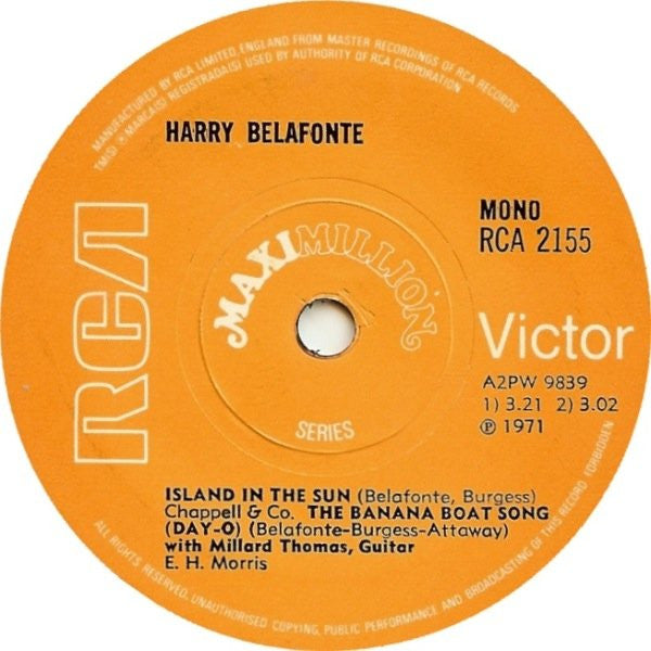Harry Belafonte : Mary's Boy Child (7", Maxi, Mono, Sol)