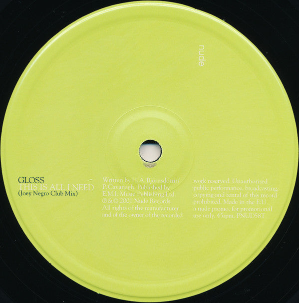 Gloss : This Is All I Need (Joey Negro Mixes) (12", Promo)