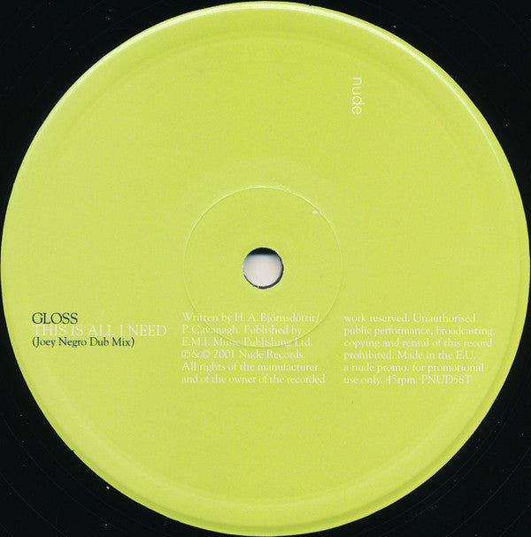 Gloss : This Is All I Need (Joey Negro Mixes) (12", Promo)