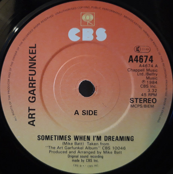 Art Garfunkel : Sometimes When I'm Dreaming (7", Single)