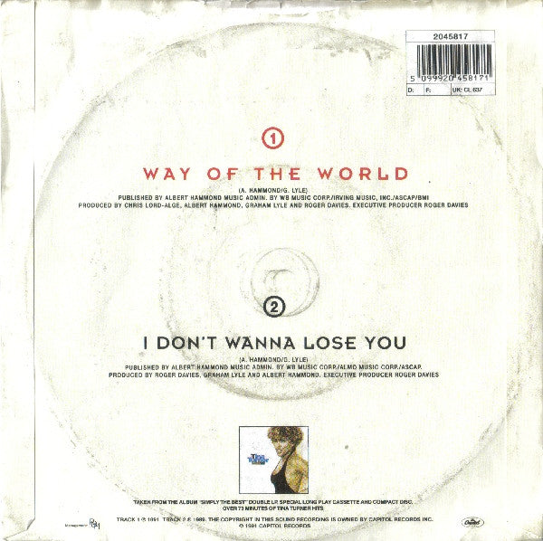 Tina Turner : Way Of The World (7", Single)
