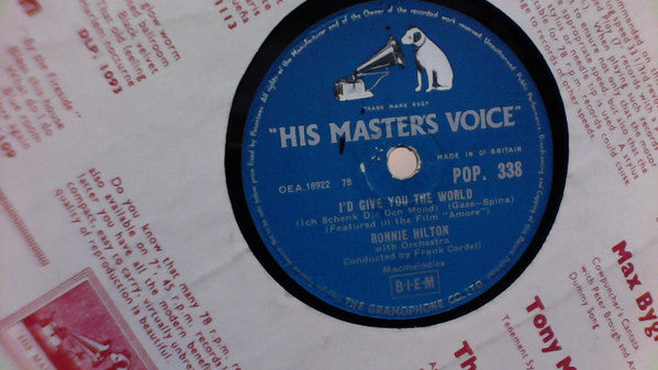 Ronnie Hilton : I'd Give You The World / Around The World (Shellac, 10")