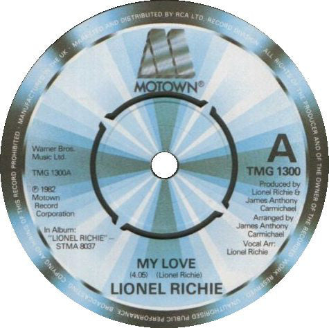 Lionel Richie : My Love (7", Single)