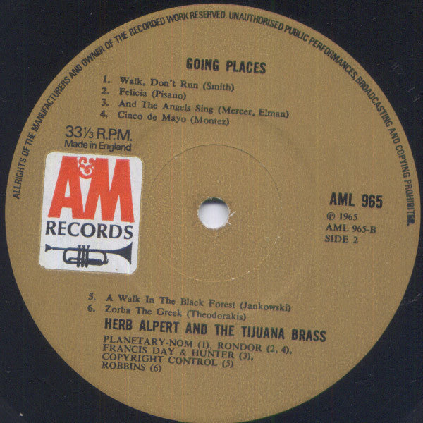 Herb Alpert & The Tijuana Brass : !!Going Places!! (LP, Mono, RE)