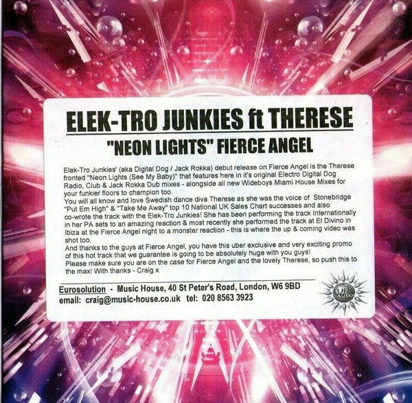 Elek-tro Junkies Ft. Therese : Neon Lights (CD, Single, Promo)
