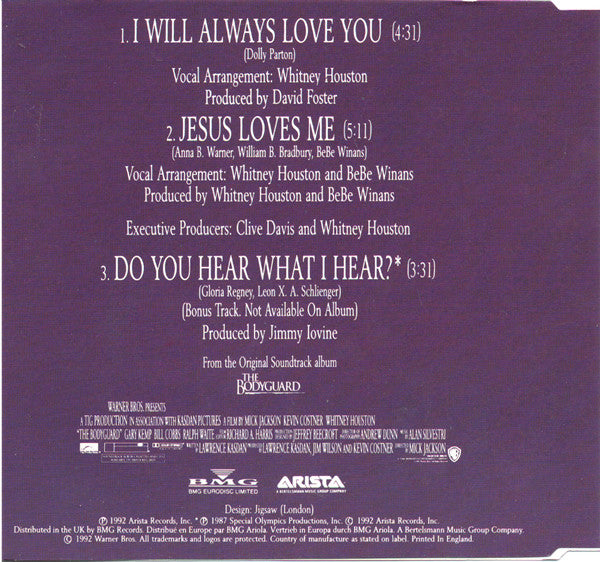 Whitney Houston : I Will Always Love You (CD, Single)