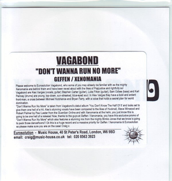 Vagabond (4) : Don't Wanna Run No More (CDr, Single, Promo)