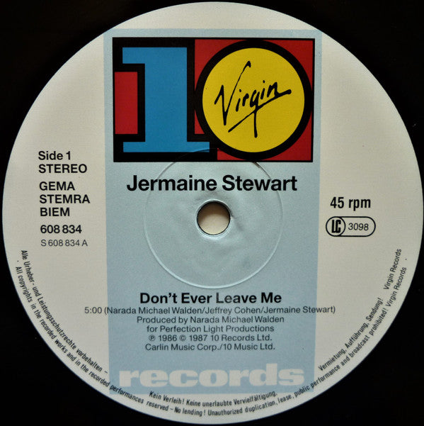 Jermaine Stewart : Don't Ever Leave Me (12", Maxi)