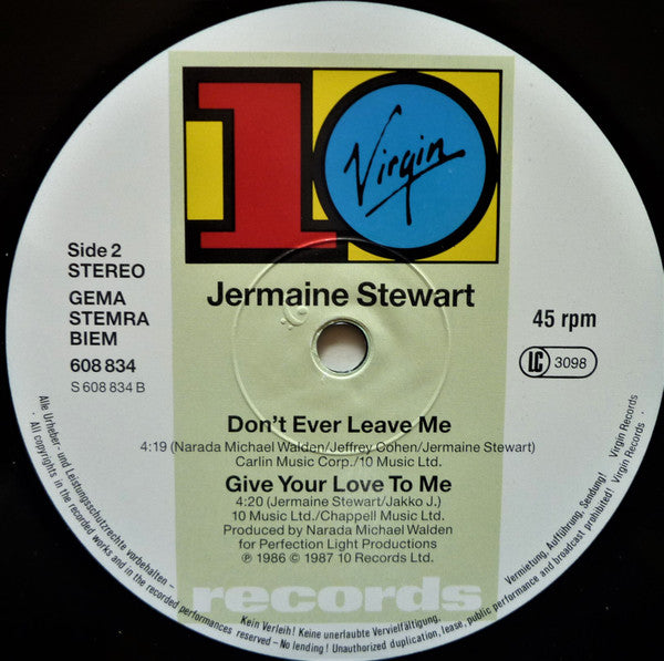 Jermaine Stewart : Don't Ever Leave Me (12", Maxi)