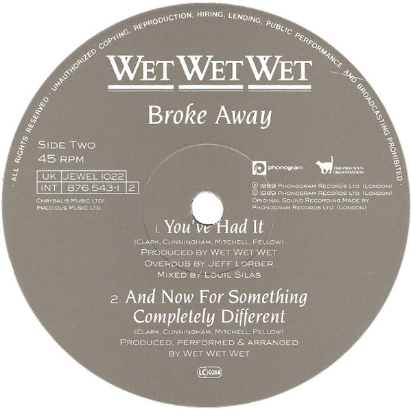 Wet Wet Wet : Broke Away (12", Single)