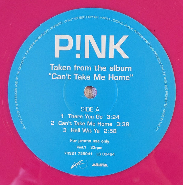 P!nk : Taken From The Album "Can't Take Me Home" (12", Promo, Smplr, Pin)