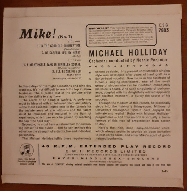 Michael Holliday : Mike! No.2 (7", EP)