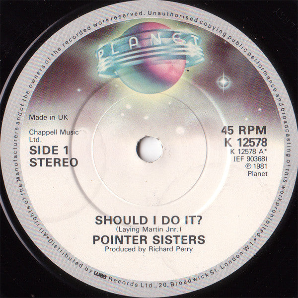 Pointer Sisters : Should I Do It? (7", Single)