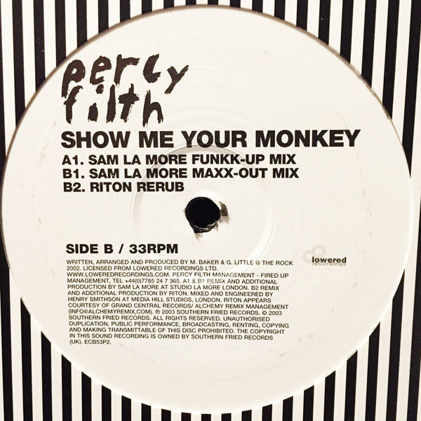 Percy Filth : Show Me Your Monkey (Sam La More And Riton Remixes) (12", Promo)