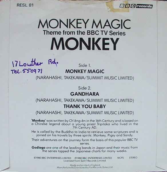 Godiego : Monkey Magic (Theme From The BBC TV Series "Monkey") (7", Maxi)