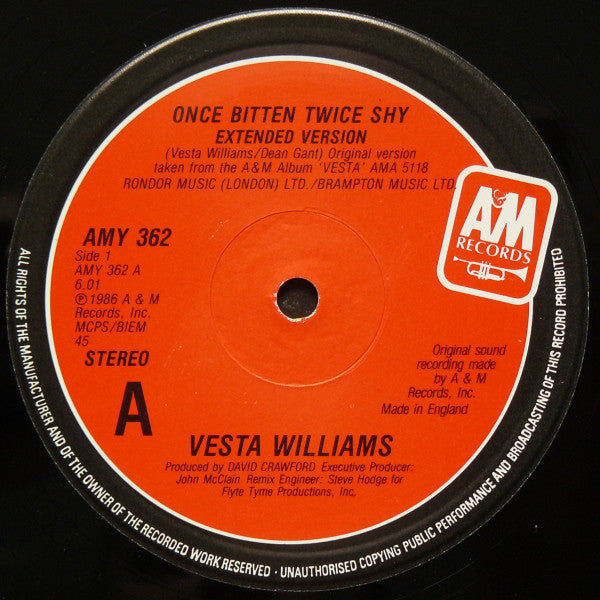 Vesta Williams : Once Bitten Twice Shy (12", Single)