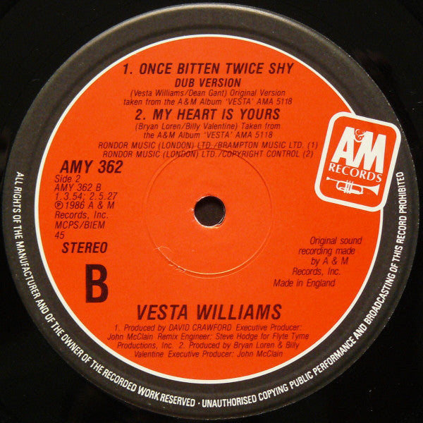 Vesta Williams : Once Bitten Twice Shy (12", Single)