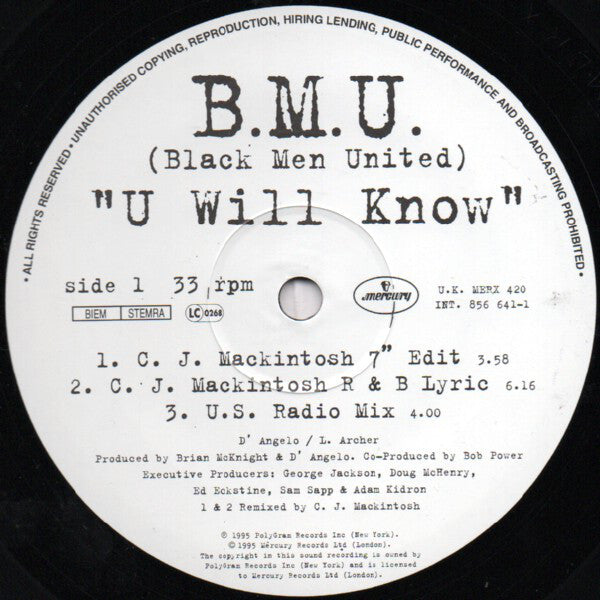 B.M.U. : U Will Know (12", Single)