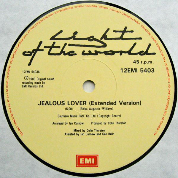 Light Of The World : Jealous Lover (Extended Version) (12")