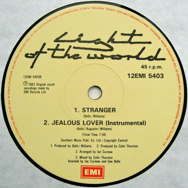 Light Of The World : Jealous Lover (Extended Version) (12")