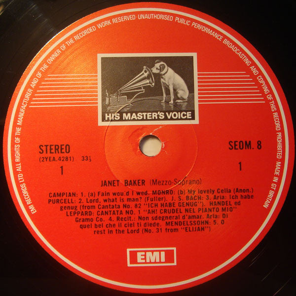 Janet Baker : Songs And Arias By Purcell, J.S. Bach, Handel, Mendelssohn, Berlioz, Fauré, Mahler, Strauss, Elgar (LP, Comp)