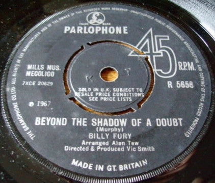 Billy Fury : Beyond The Shadow Of A Doubt (7", Single)