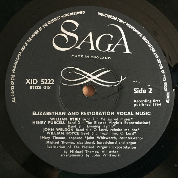 Mary Thomas And John Whitworth : An Anthology Of Elizabethan & Restoration Vocal Music (LP)