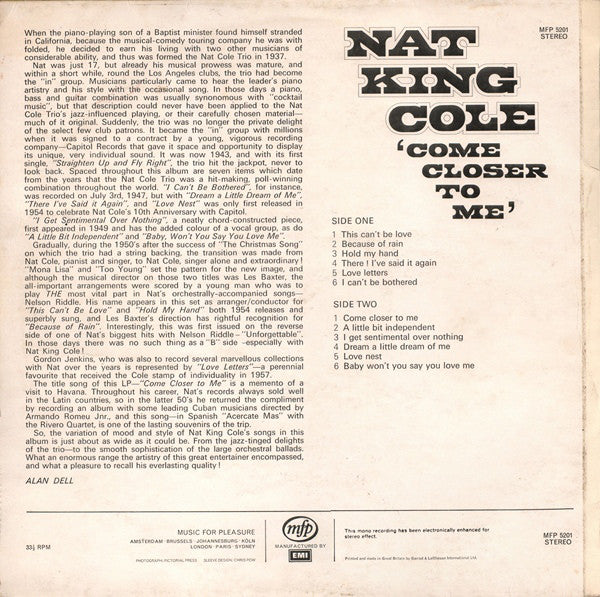 Nat King Cole : Come Closer To Me (LP, Album, Comp)