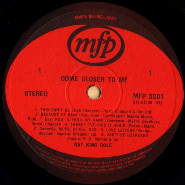 Nat King Cole : Come Closer To Me (LP, Album, Comp)
